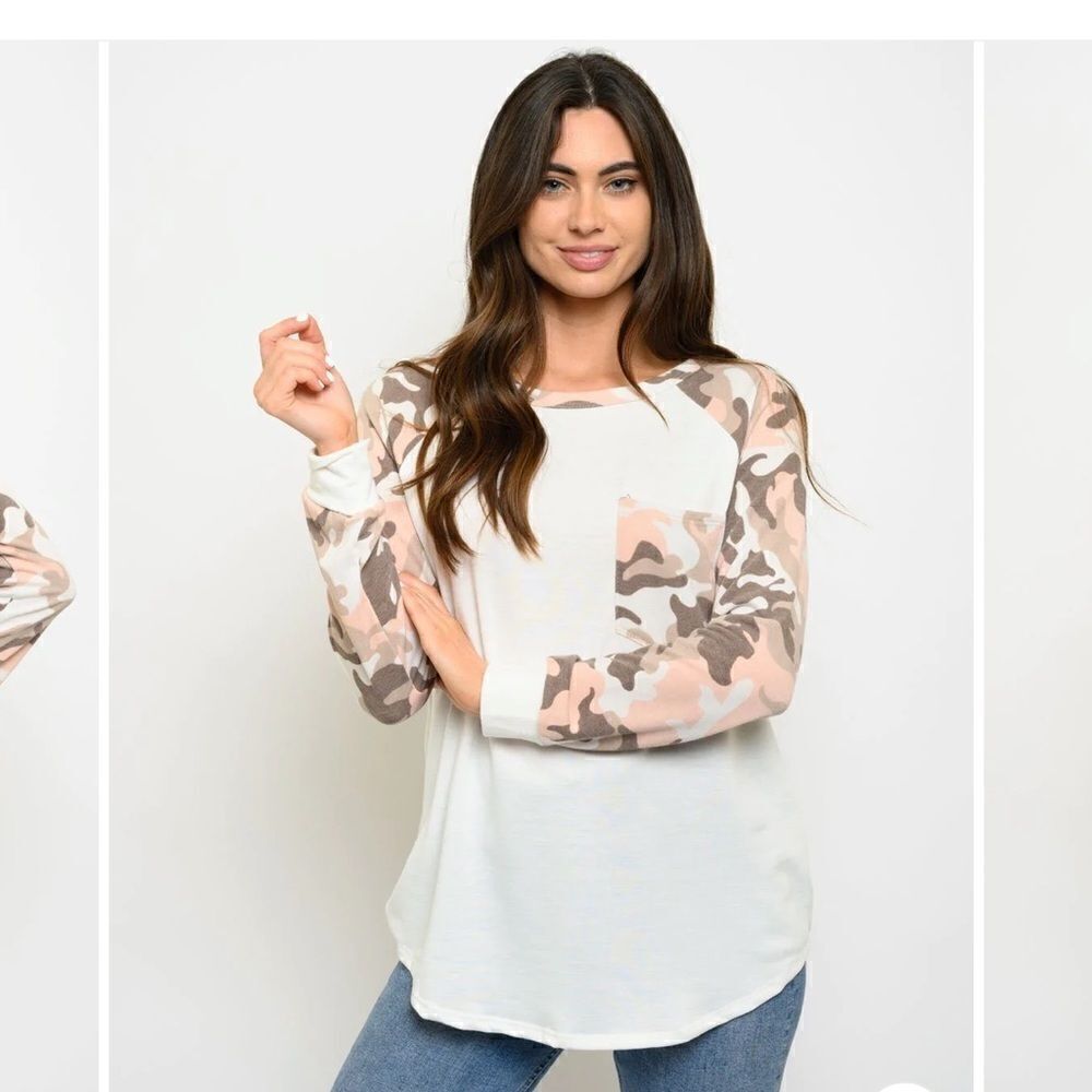 Women's LONG SLEEVE FRONT POCKET CAMO PRINT TOP